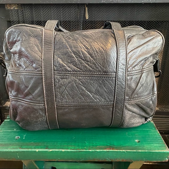 Ping Vintage Leather Duffle Bag Shoulder Golf Carry On Black 90s Weekender - Picture 9 of 12